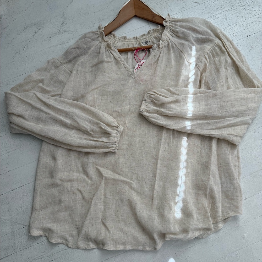 Umgee Neutral Cream Peasant Tunic Top